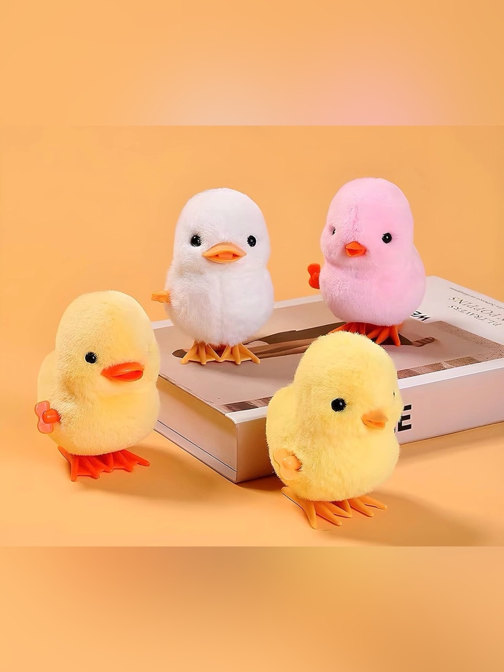 Plush Wind-Up Chick Toy - Yellow, Pink, White